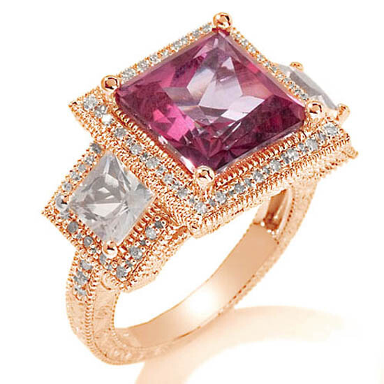 Square Prcess-cut Enhanced Pk Topaz &Gemstone 14k Rose Gold Plated Silver Ring