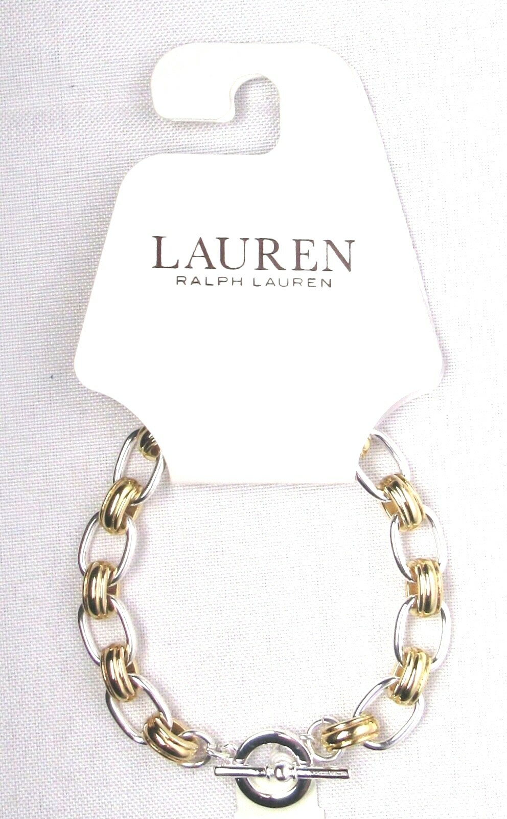 LAUREN RALPH LAUREN Cable Link Toggle Bracelet Silver & Gold LNB00148T980 NEW