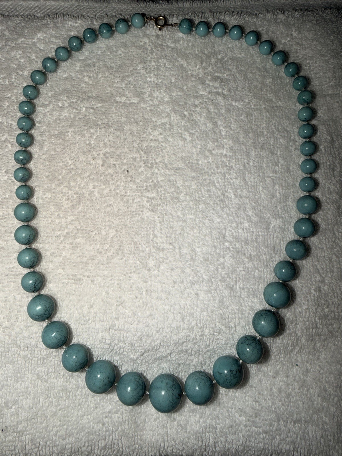Blue Round Stone Beaded Necklace, Ball/Bead Chain, Spring Ring Clasp