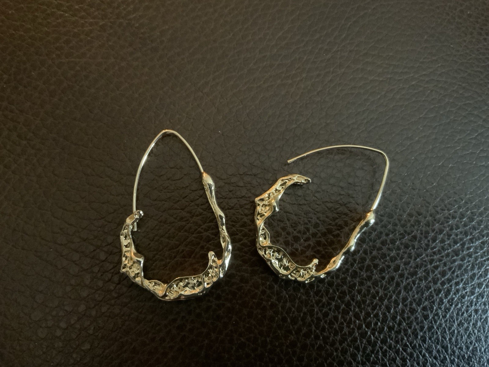 Free People Molten Gold Hammered Hoop Earrings Sculptural Artisan Boho Statement