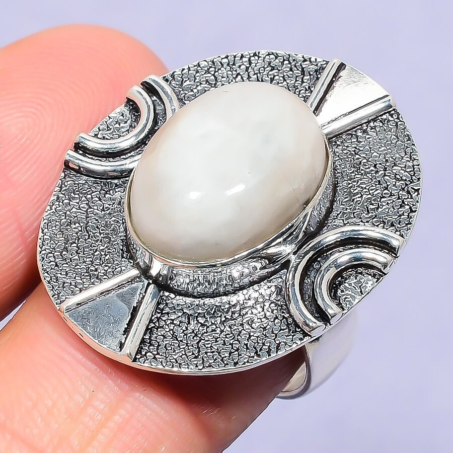 Rainbow Moonstone Jewelry Silver Gift For Sister Natural Cluster Ring Size 9