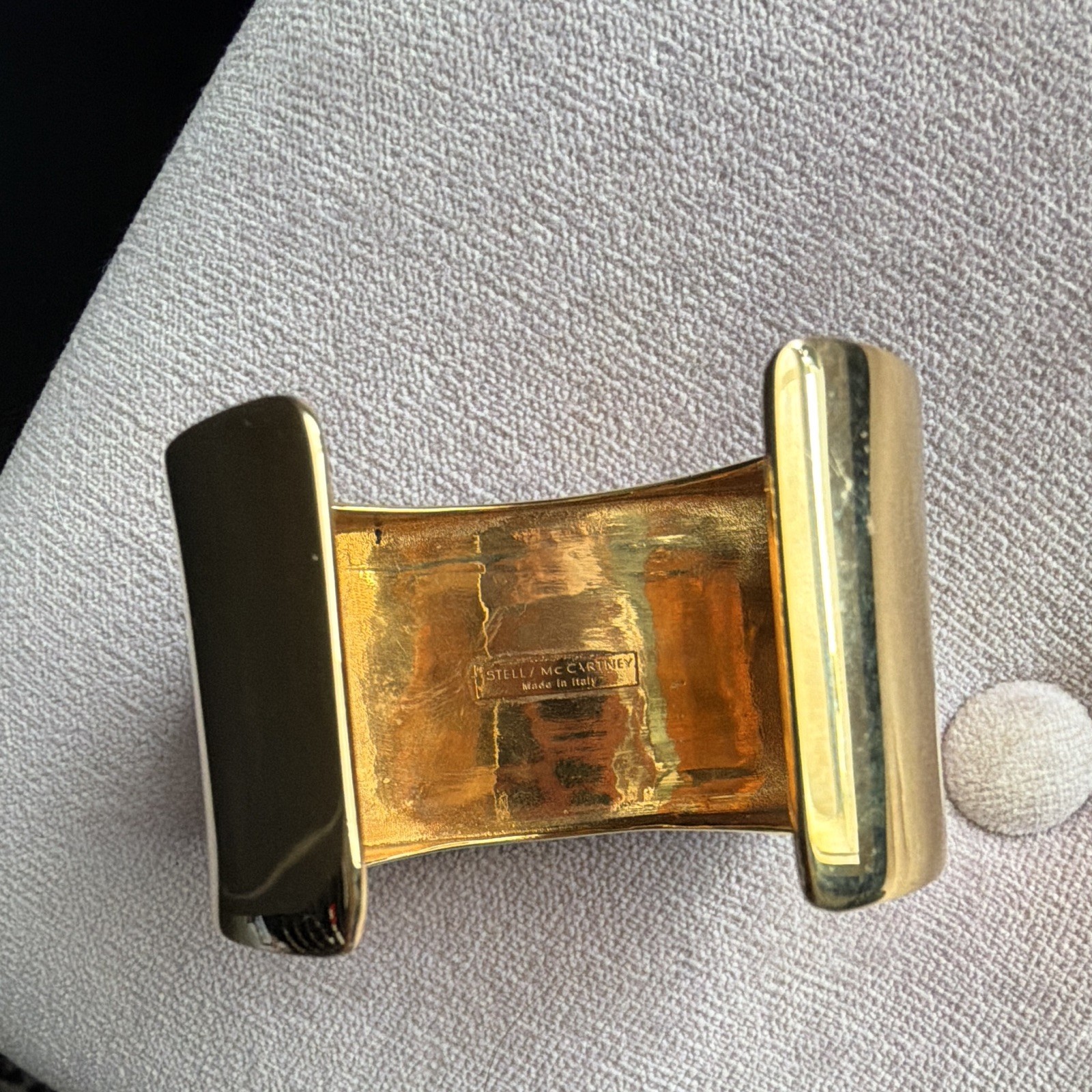 Stella McCartney Signed Gold Tone Brass Cuff Bracelet with Multicolor Inlay