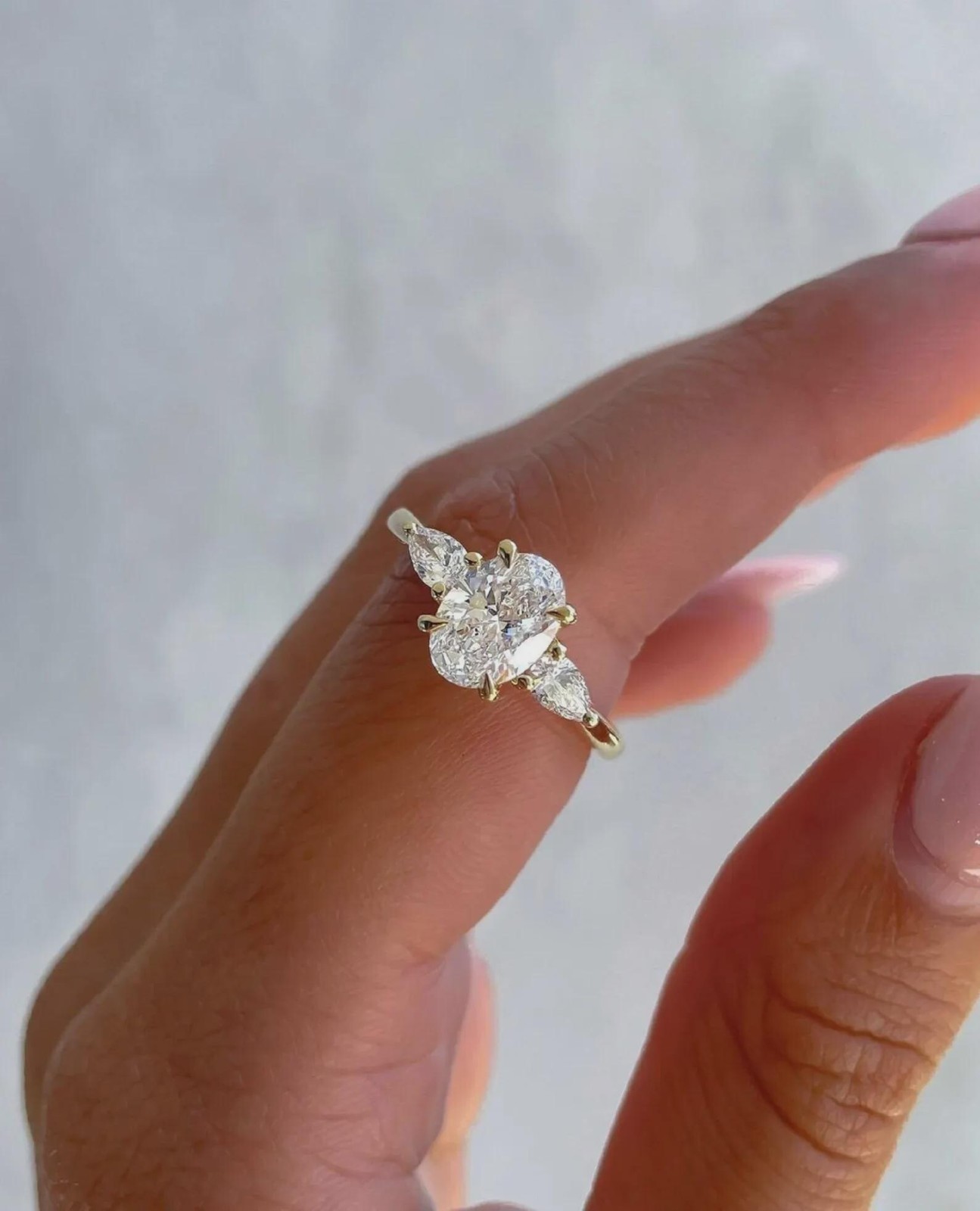 2CT Oval Pear Three Stone Ring Moissanite Diamond Engagement Ring, Proposal Ring