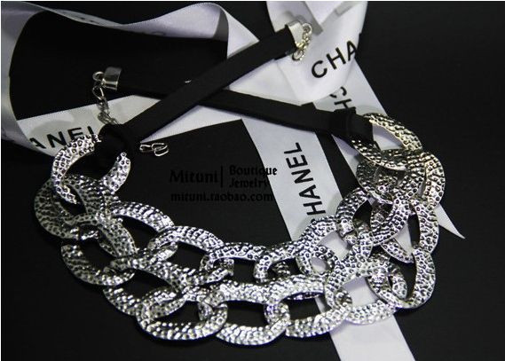 Fashion Punk Chain Pendant Silver Black Leather Chain Necklace