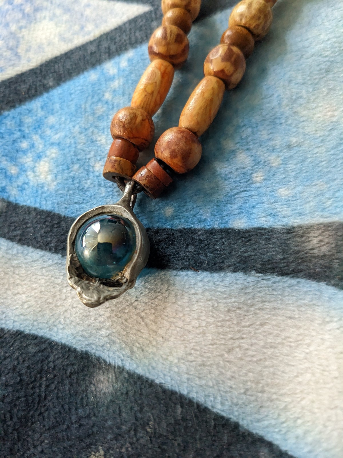 Grateful dead beaded necklace withb steal your face siver pandant with marble