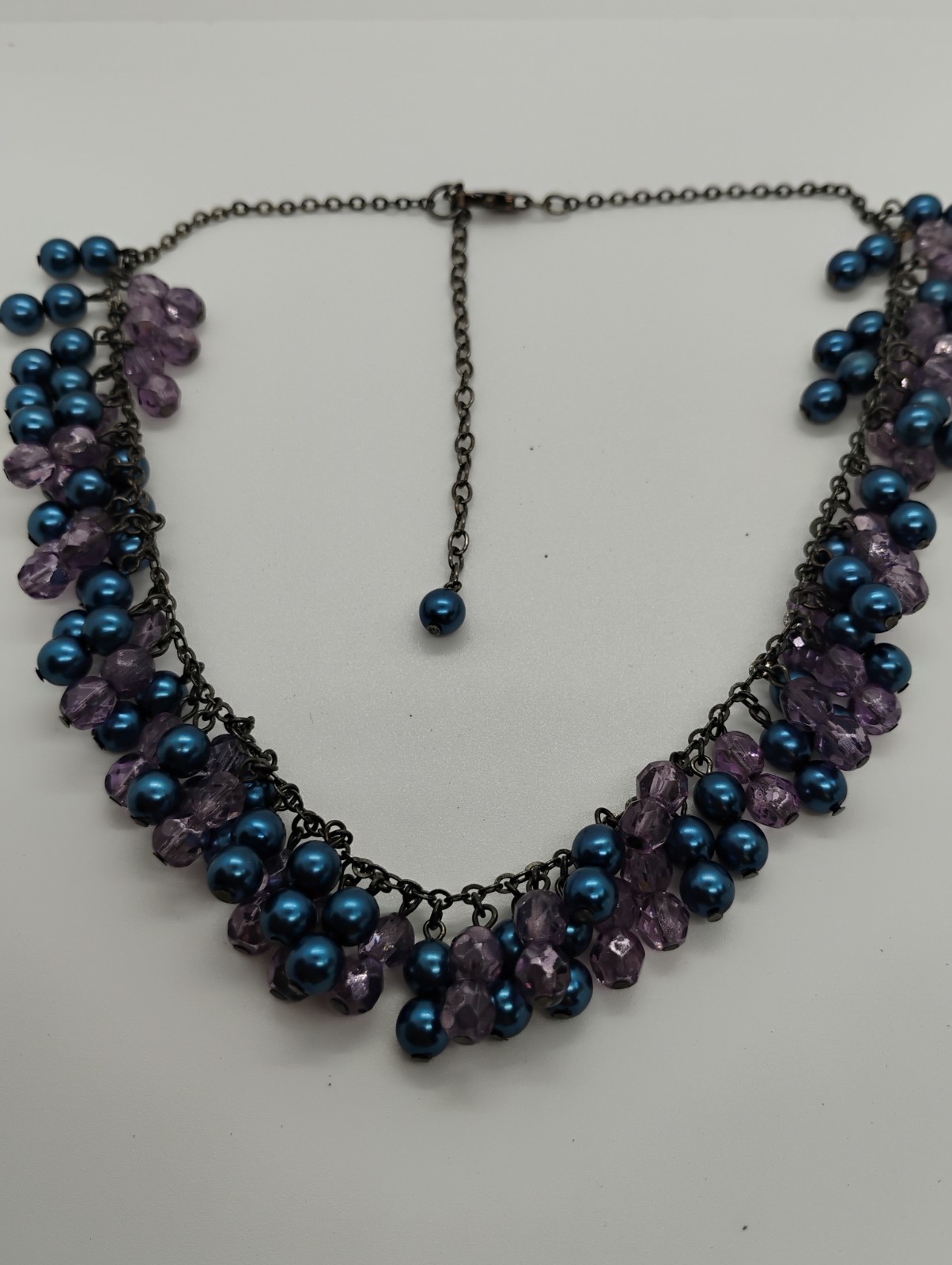 Adj Blue And Purple Beaded Cluster Necklace Collar Choker Statement Multistrand