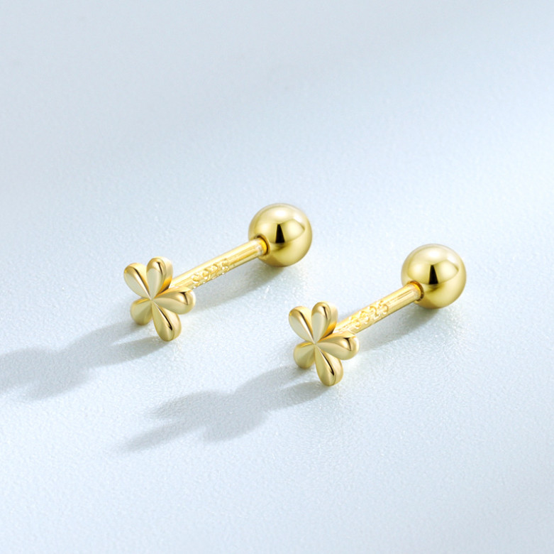 Petal Small Flower Bead Screw Back 925 Sterling Silver Stud Earrings F16