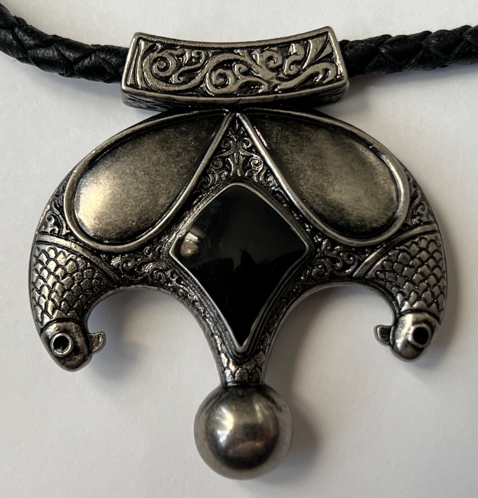 NIB Saint Laurent YSL Victorian Moon Black Braid Leather Pendant Necklace $1295