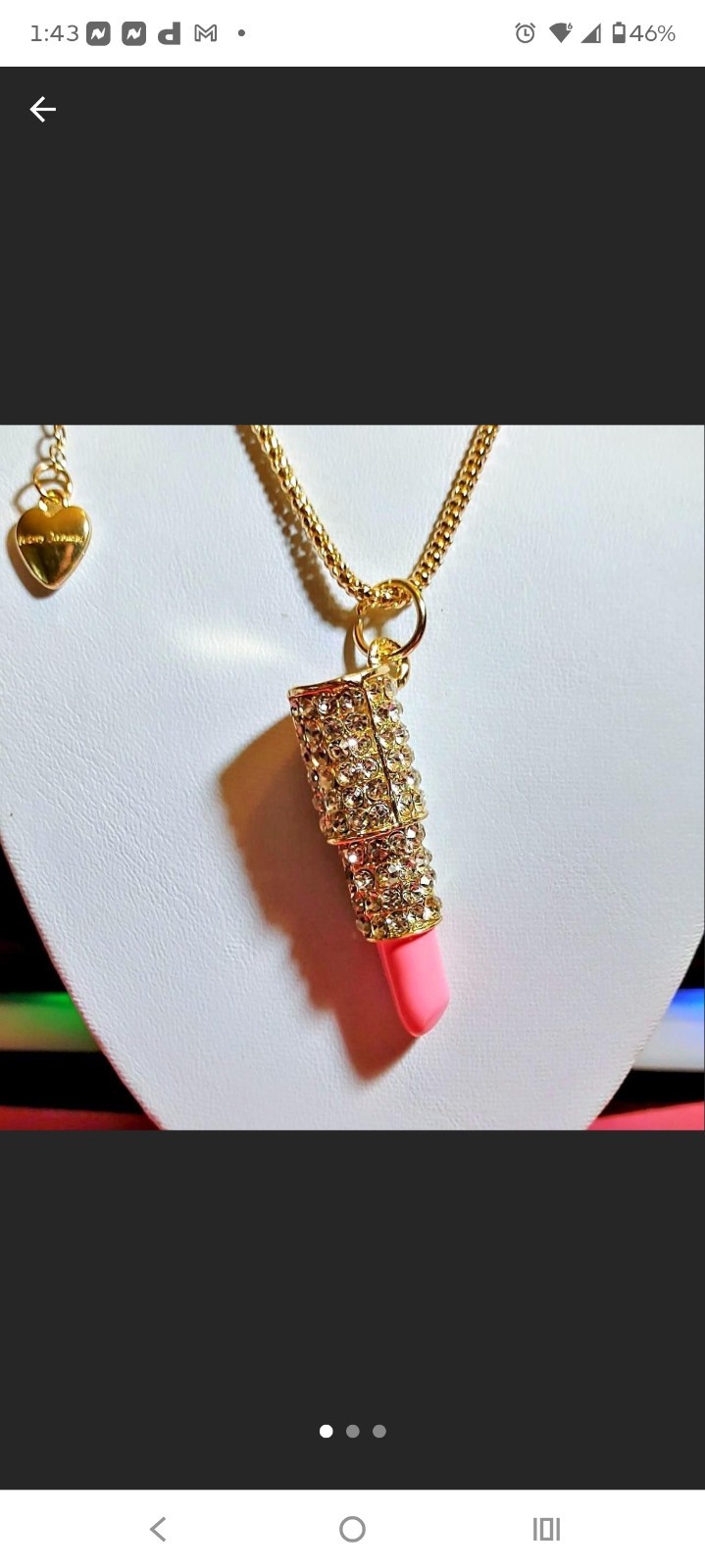 Betsey Johnson Sparkling Hot Pink Rhinestone Lipstick Necklace