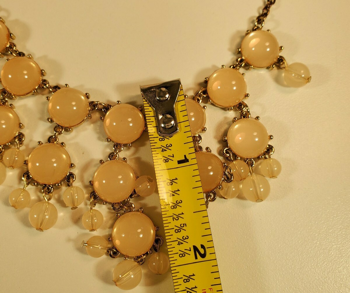 Womens Statement Necklace 19-22″ Soft Peach Gold Chain Beaded Collar Gorgeous!
