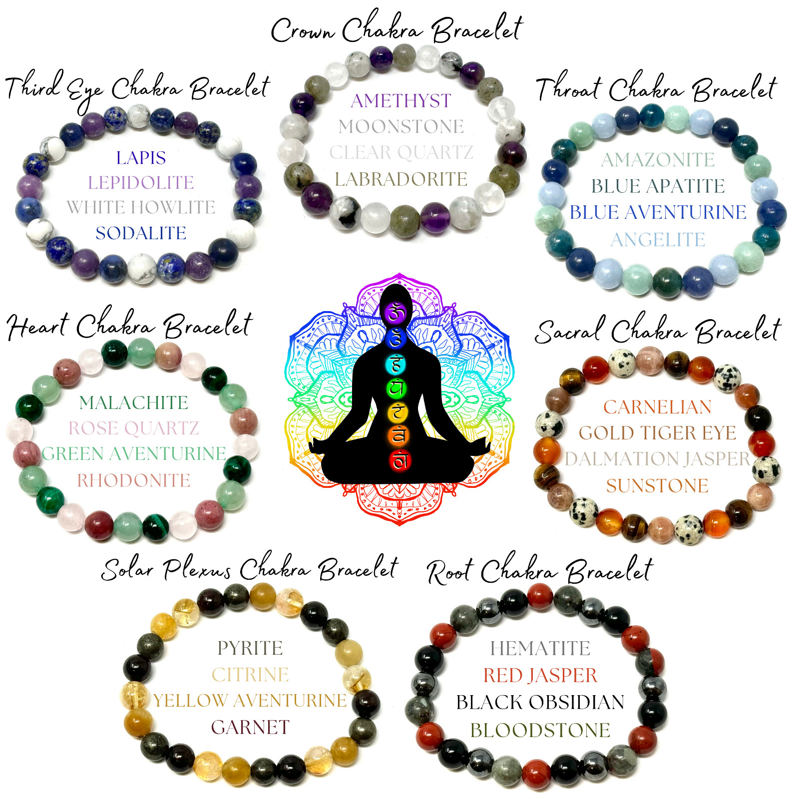 Chakra Crystal Bracelets – Natural 8 mm Gemstone Beaded Bracelets: Choose Chakra