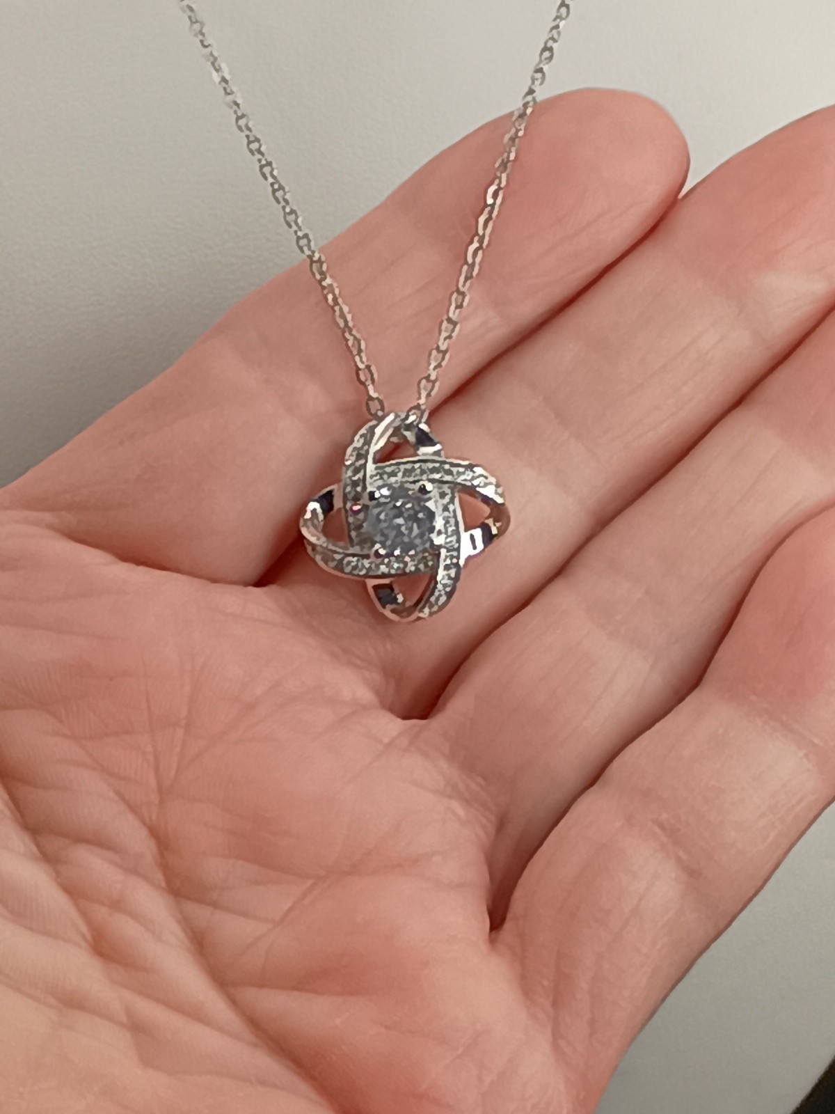 Sterling Silver Love Knot Pendant Necklace Cubic Zirconia Infinity