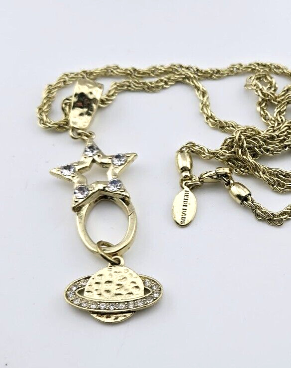 Heidi Daus Necklace w Fold Over Magnetic Stars Charm Holder Plus Saturn Charm