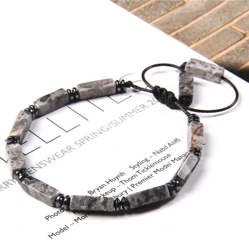 Natural Stone Bracelet Rectangle Lapis Lazuli Agates Tiger Eye Beads Adjustable