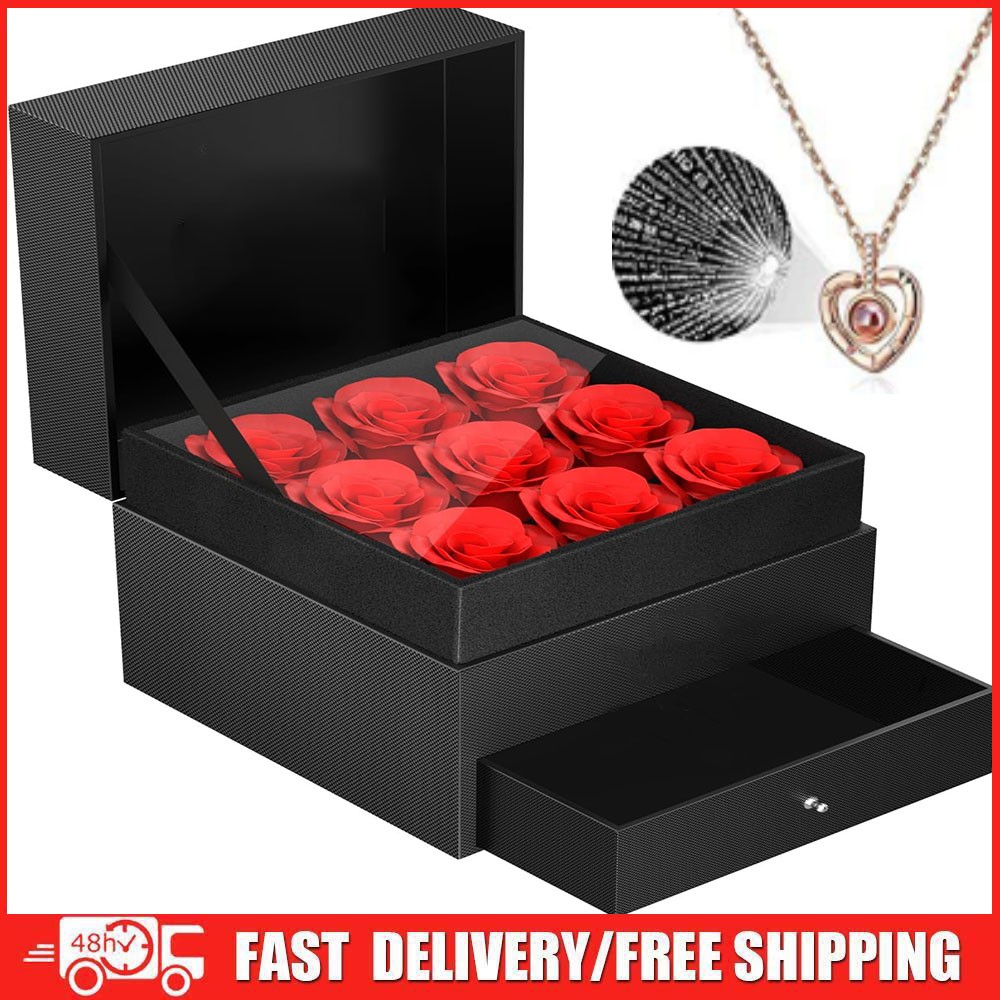 Women Gifts Ideas for Valentines Day, Preserved Forever Rose Gift with Necklace