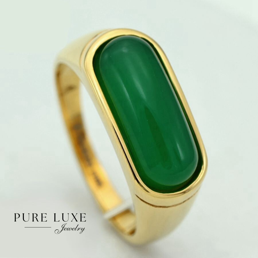 Men’s Stainless Steel.Green Jade Stone,Wedding Rings #7-12 Solid,Gold Plated*Box