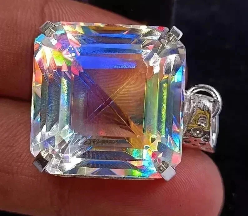 Natural Asscher Mystic Topaz 50.15 Ct+ 925 Solid Silver Rainbow Pendant Gemstone