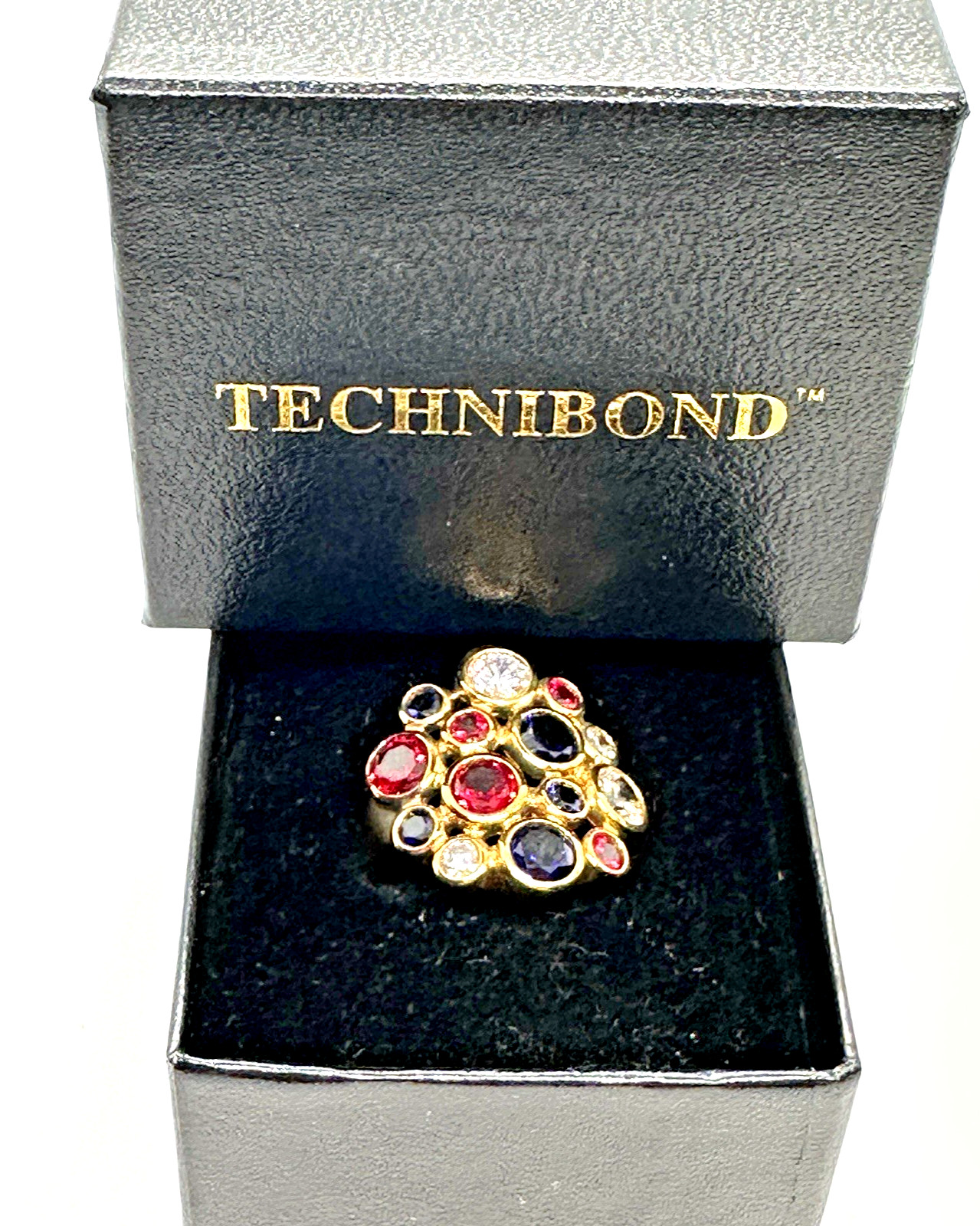 Technibond CZ Cluster Ring Multicolor Sterling Silver Size 7 Statement