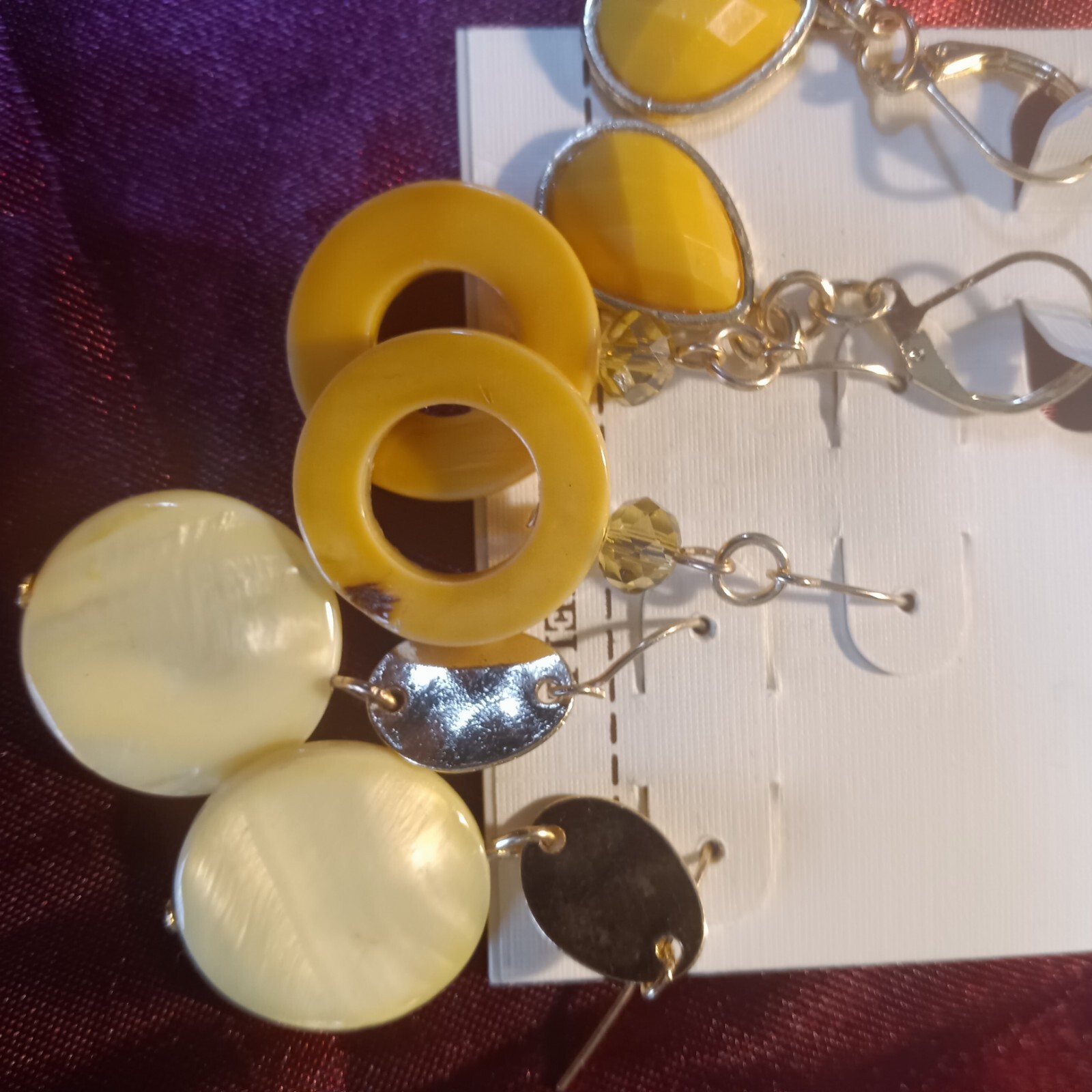 3 Pairs Sonoma Life + Style Dangling Hook Earrings-NWT Shades Yellow and Gold.