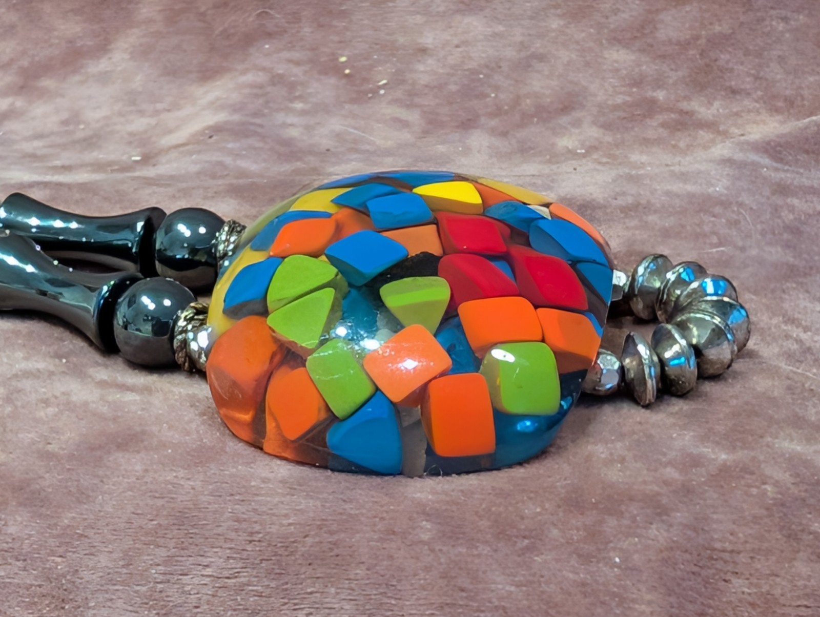 Vintage Marion Godart Paris Clear Lucite Multicolor Confetti Statement Necklace