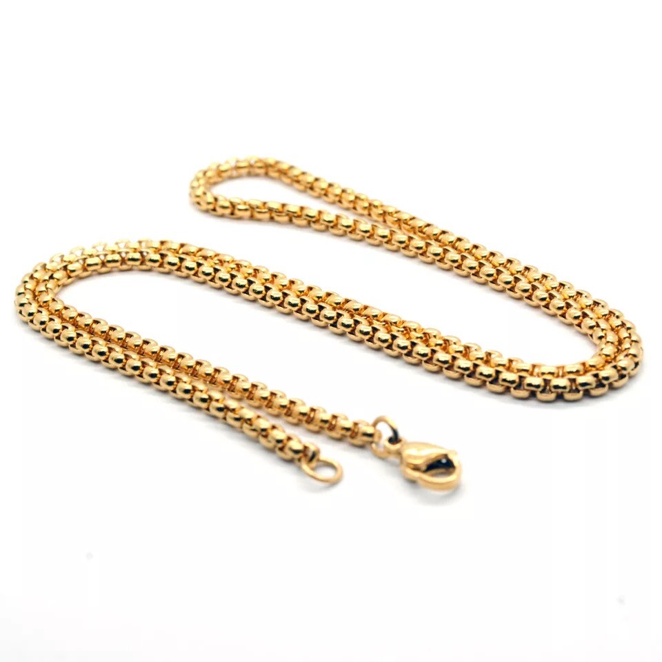 Wholesale 18K Gold Plated 3mm Square Rolo Box Cylinder Chain Necklace 18″- 28″