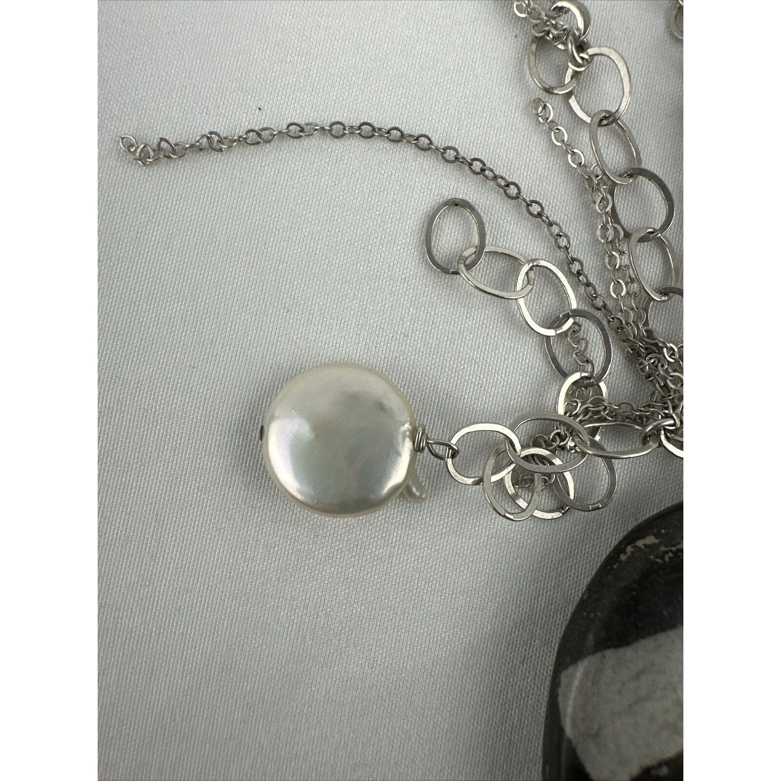 Artist Made Pendant Sterling Silver Chain Natural Pearl Marble Zebra Jasper