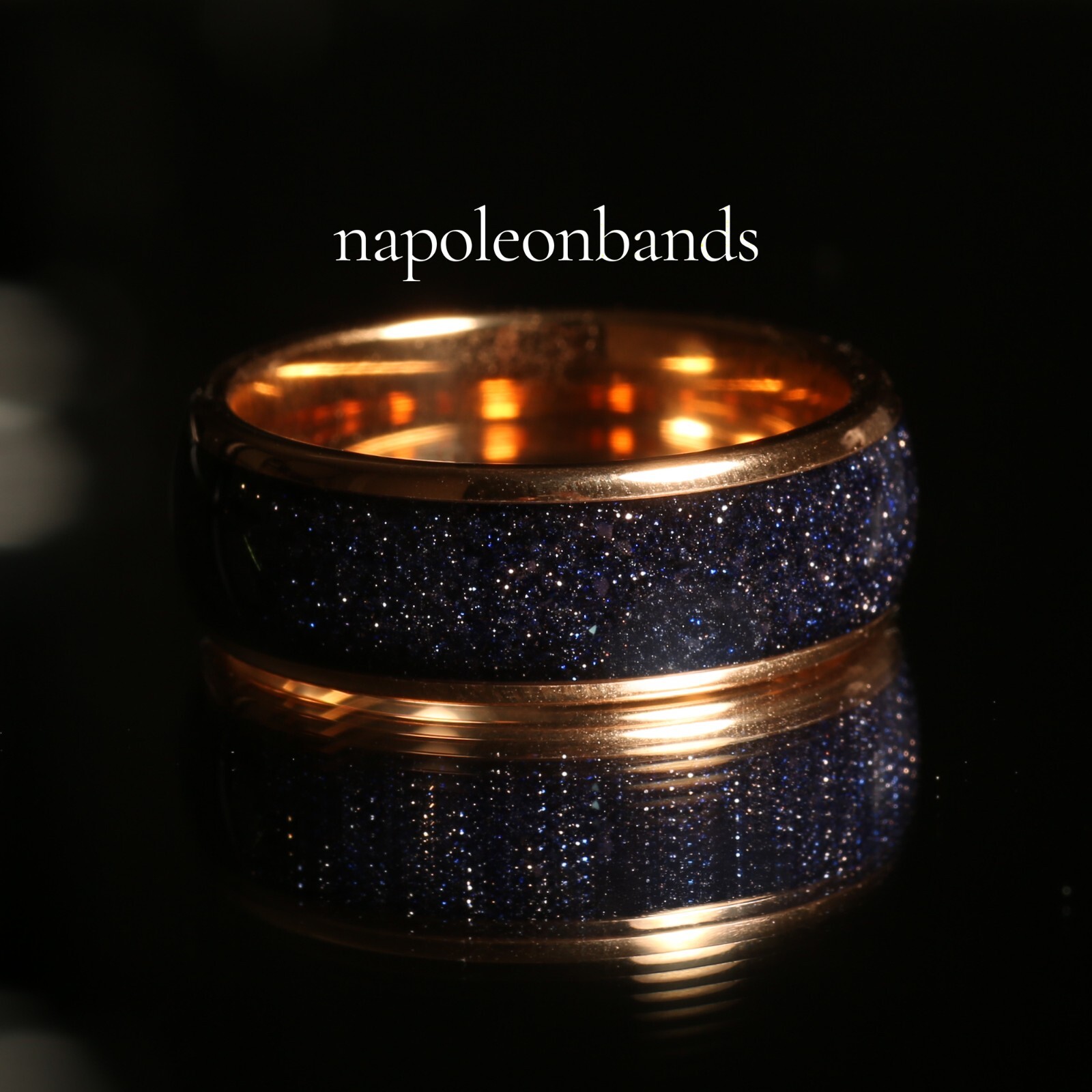 Sandstone Nebula Galaxy Ring Set, Rose 8mm & 4mm Gold Wedding Band, Comfort Fit