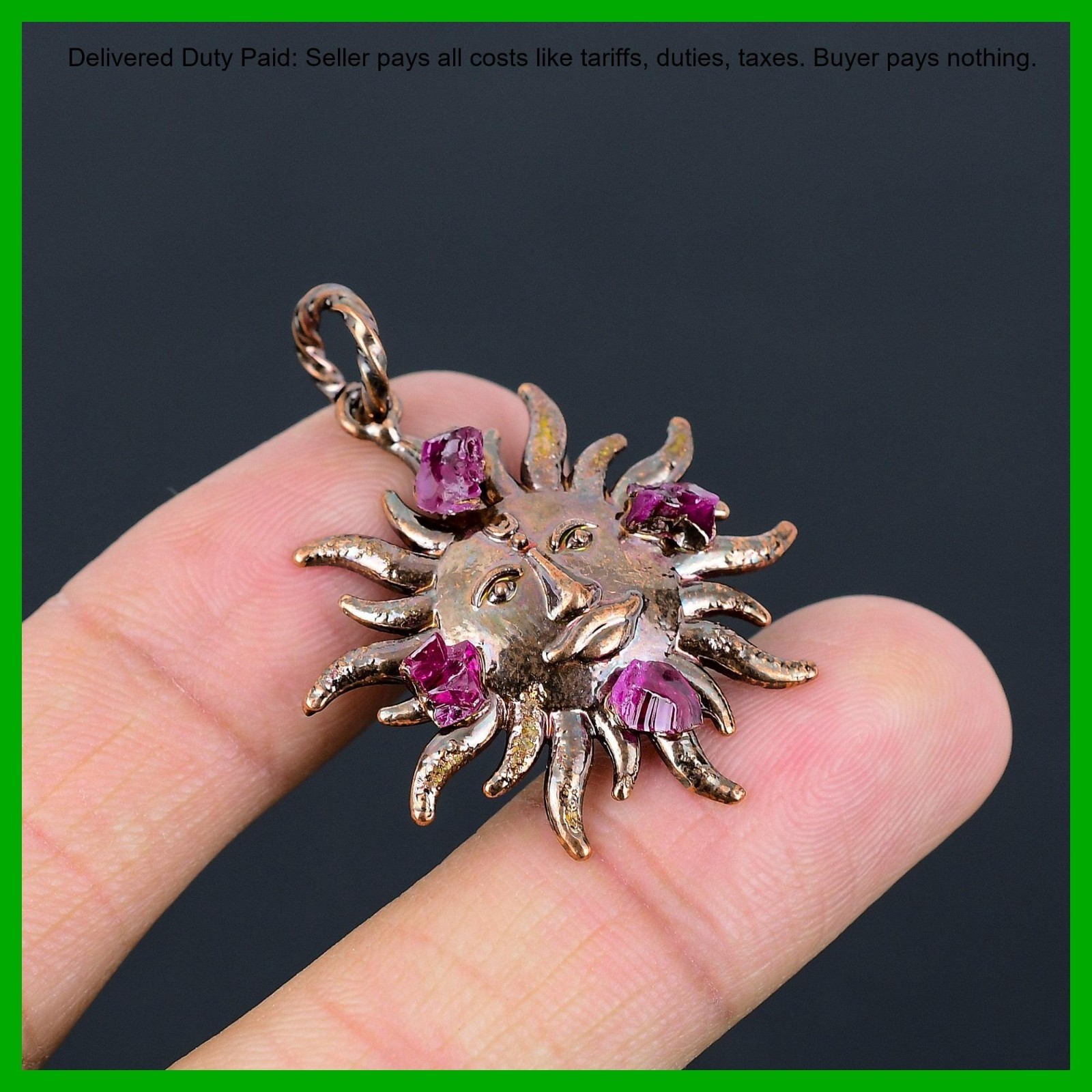 Copper Pink Tourmaline Rough Stone Electroformed And Sun Wife Pendant Jewelry