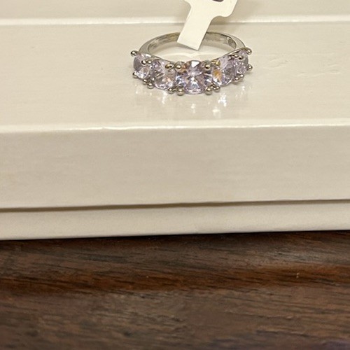 Size 8.25 Silver Tone 5 Stone Diamond CZ Ring No Mark