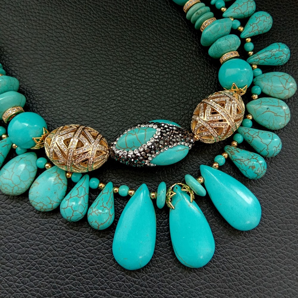 18” 2 Rows Multi Shape Blue Turquoise CZ Necklace