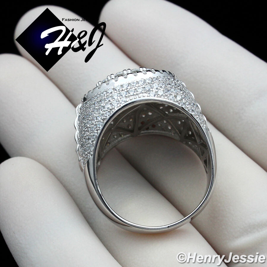 MEN SOLID 925 STERLING SILVER ICY BLING CZ HIPHOP 3D ROUND RING SIZE 7-13*SR66