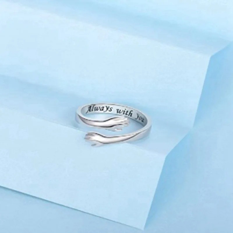 925 Sterling Silver Hug Ring for Women Men Adjustable Hugging Hands Open Love US