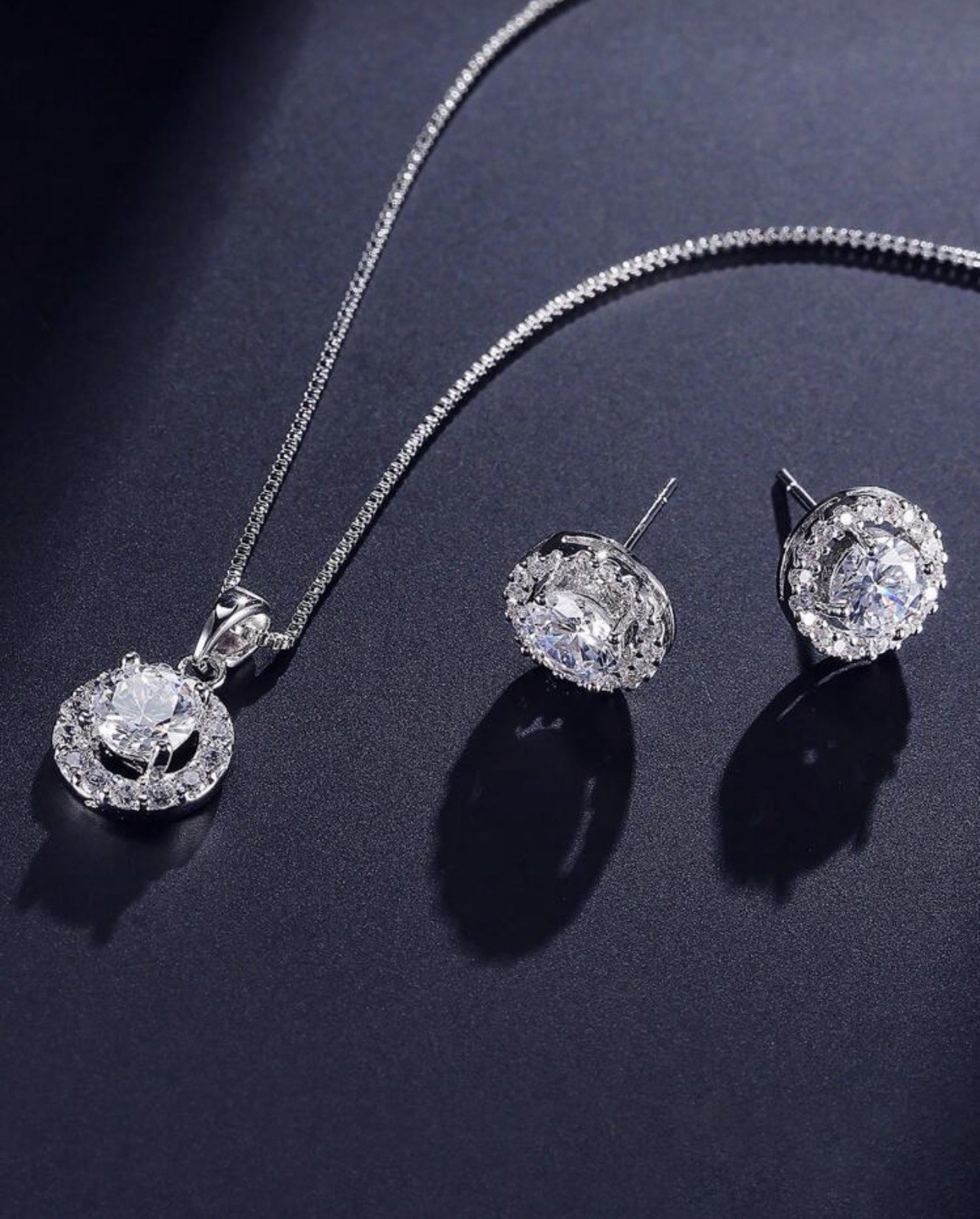 Luxury Silver Cubic Zirconia Necklace and Earring Set for Women Elegant- Jewelry