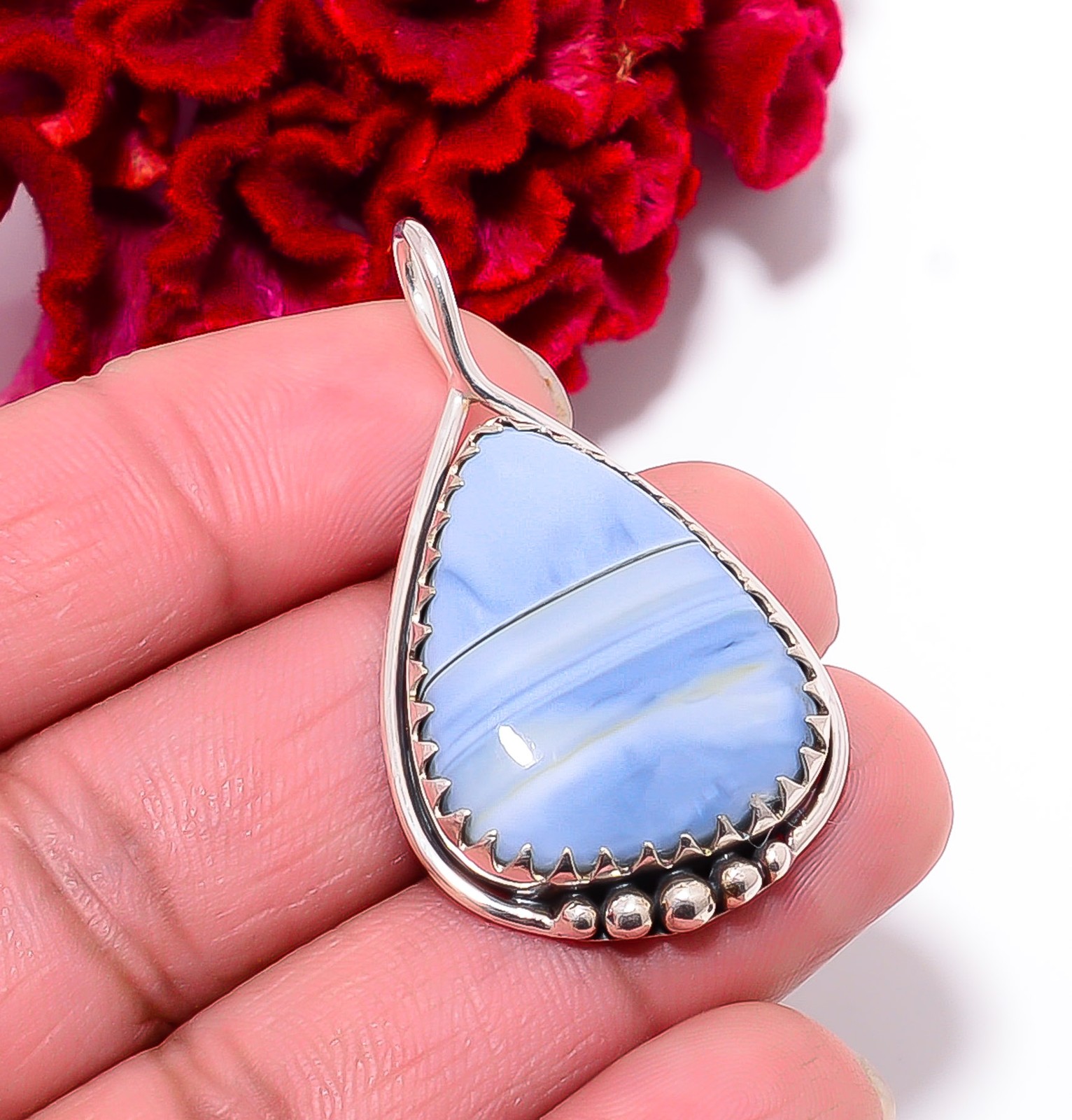 Blue Opal – Owyhee Gemstone Gemstone 925 Sterling Silver Pendant 1.76″ P99438