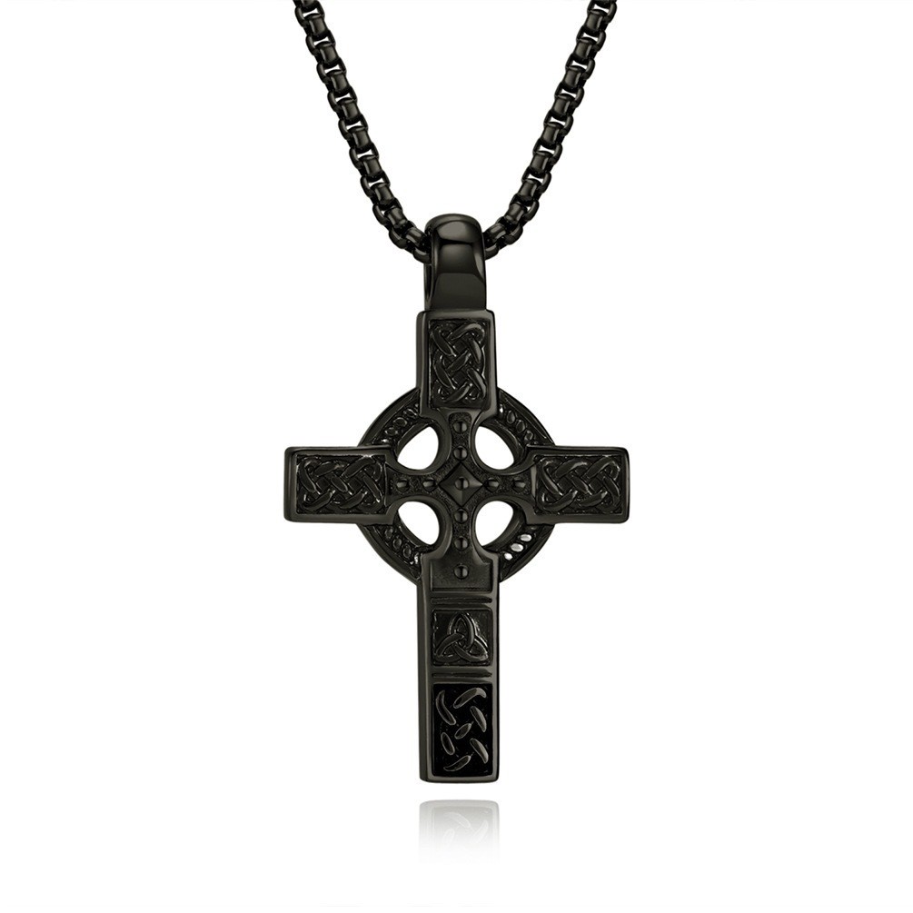 Celtic Knot Titanium Steel Gothic Cross Necklace Norse Runes Viking Pendant 24″