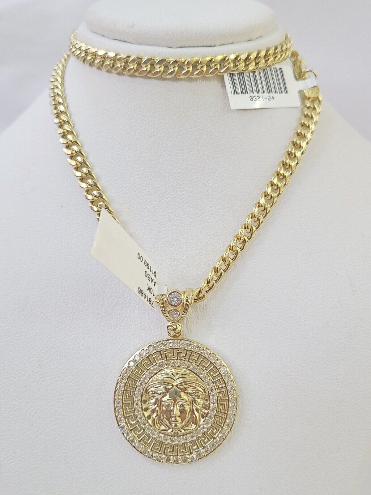 10k Yellow Gold Chain Head Charm Pendant 5mm Miami Cuban Link Necklace 18″-26″