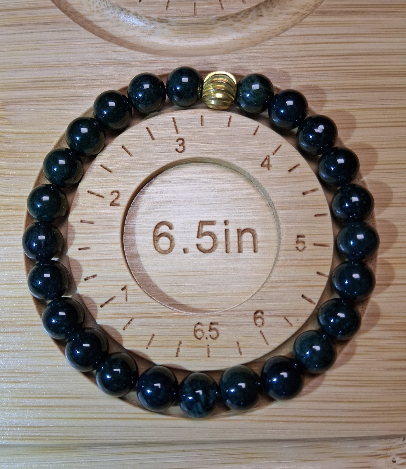 Authentic Natural Jade Green Bracelet Stretch Gold Tone Accent 6.5 in, 7.9mm