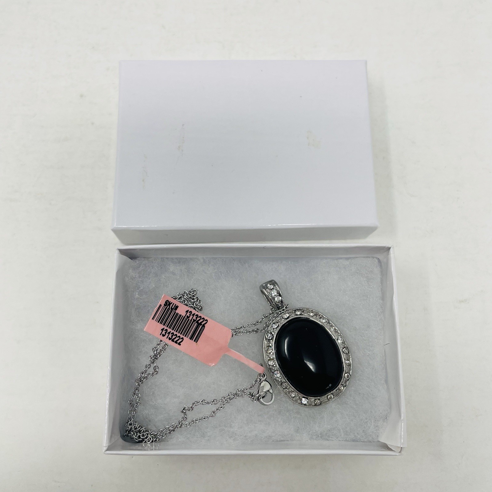 Shop LC Black Onyx/White Austrian Crystal Oval Pendant in Stainless Steel 5232