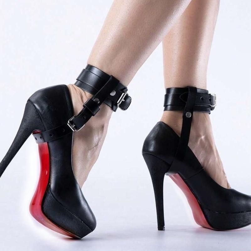 2PCS Punk Women Adjustable Black PU Leather Ankle Harness With Buckle Straps