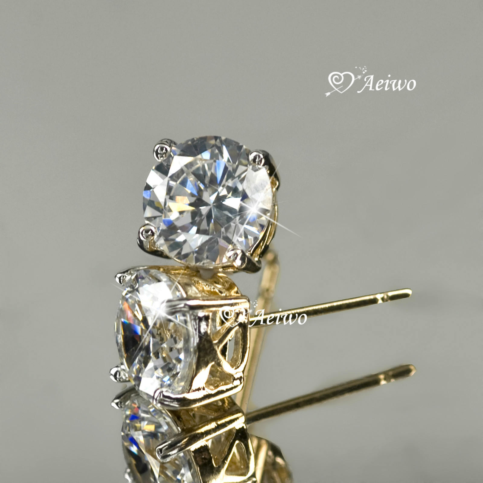 18K YELLOW WHITE GOLD GF STUD CRYSTAL EARRINGS 5MM
