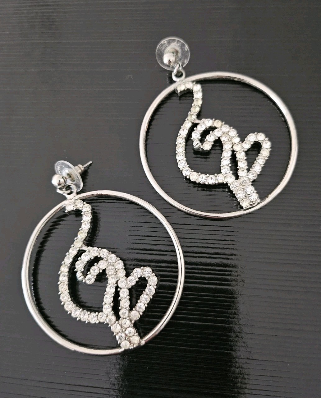 Excellent Pre-owned BABY PHAT Silver Toned HOOPS EARRINGS with Rhinestones