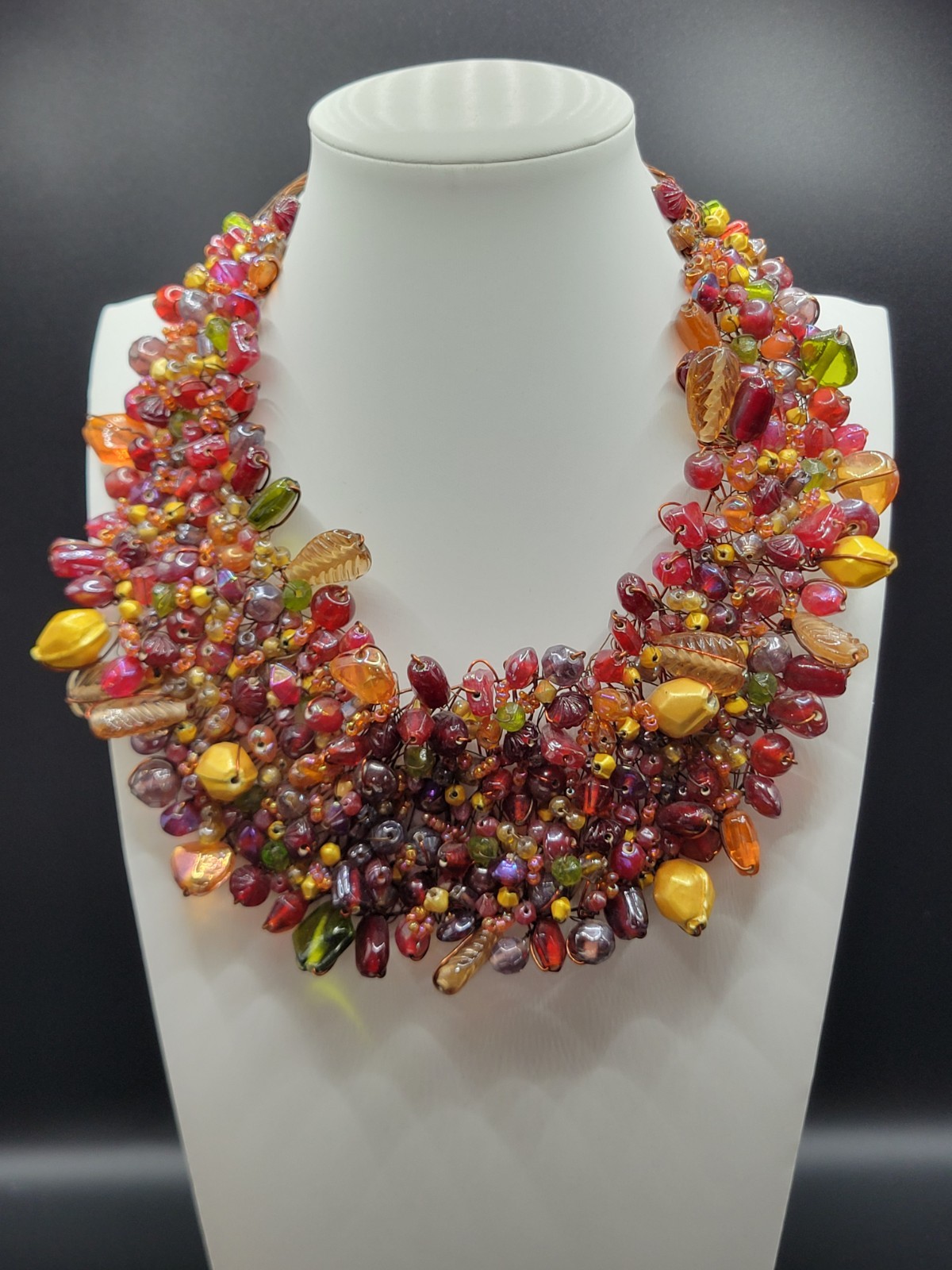 Statement Bib Wire Wrap Necklace Aurora Borealis Glass Bead Faux by Manouk