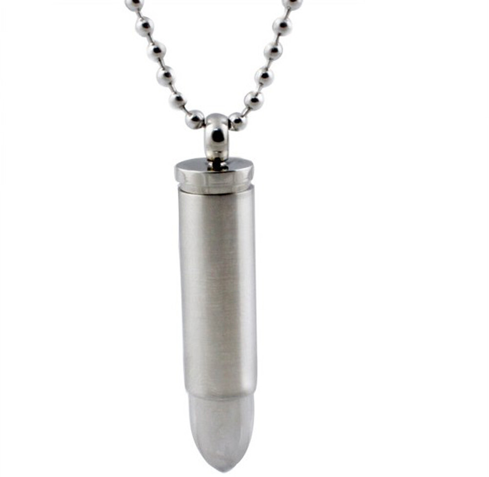 Stainless Steel Open Bullet Pendant Necklace for Men Pill Case Holder Jewelry