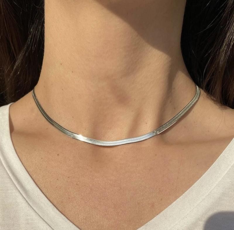 Minimalist Silver Snake Chain Choker Size 45cm
