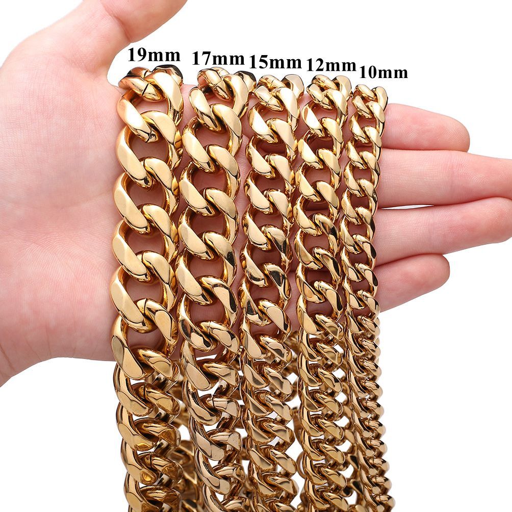 Cuban Chain Link Curb Necklace Men Women Punk Stainless Steel 8/10/12/15/17/19mm