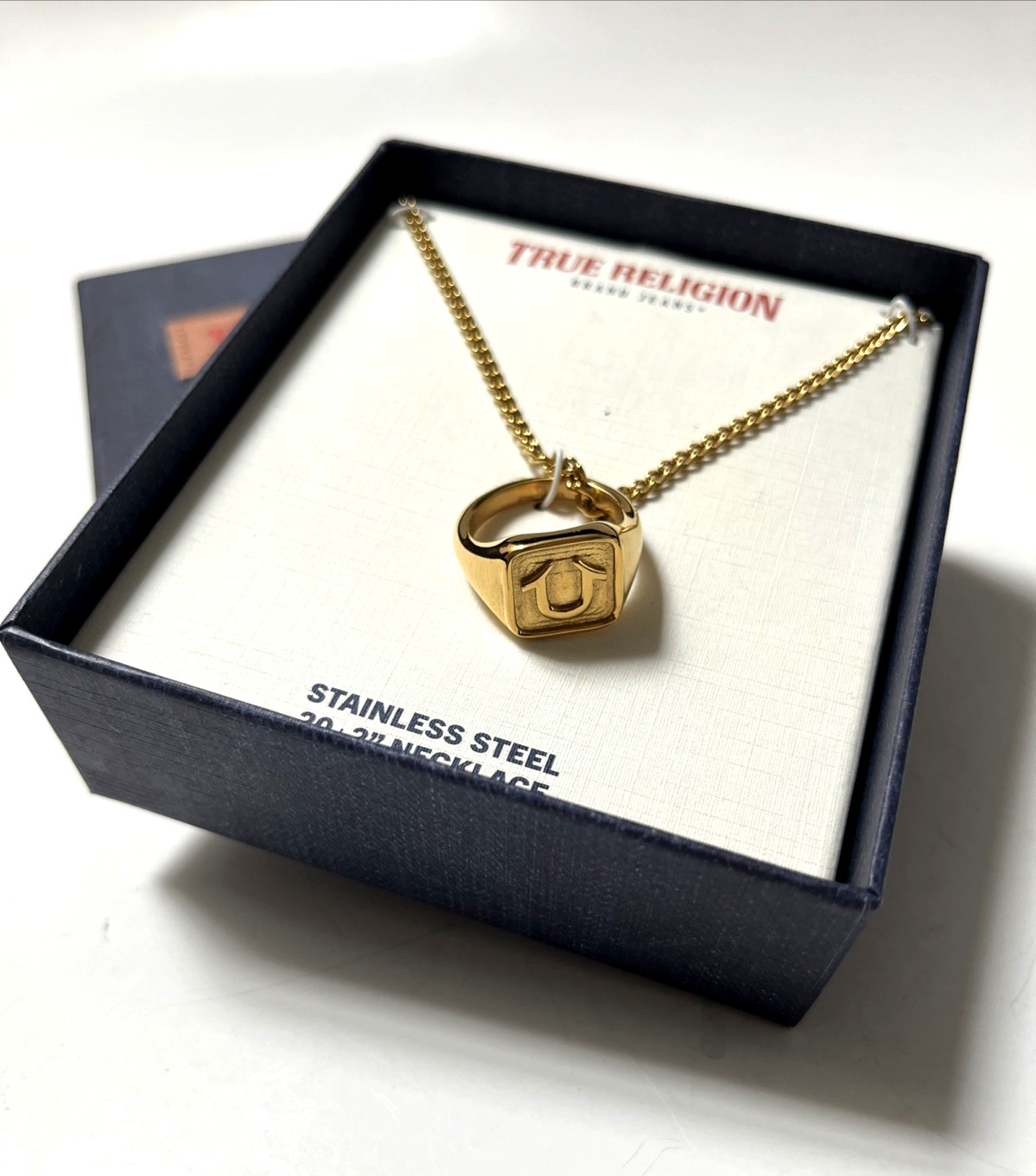 NWT True Religion Skull Cross Charm Necklace Stainless Steel 20-22″ Adjustable