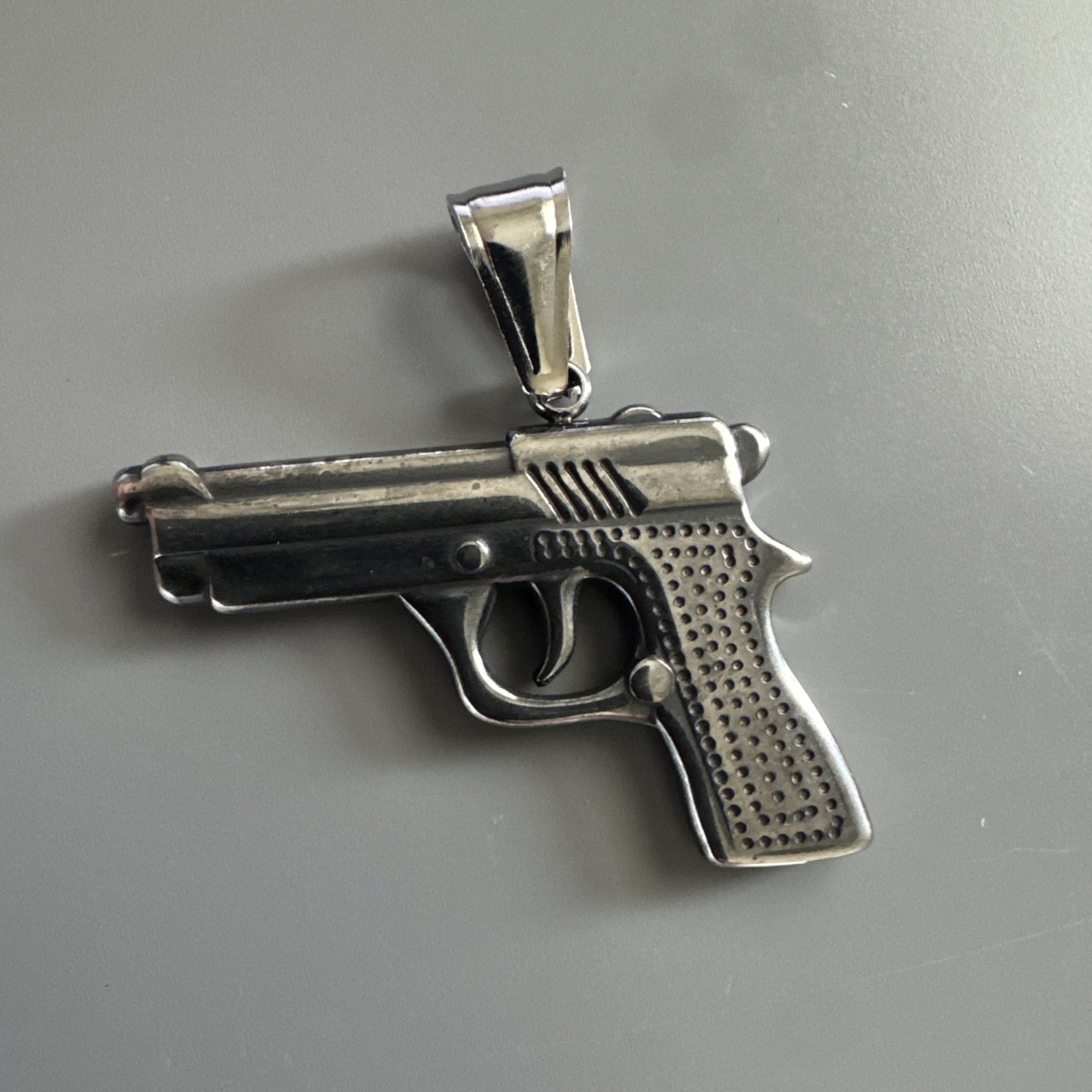 Stainless Steel Pendant Gun Glock Hip Hop Street Wear 24” Box Chain Gift Men’s