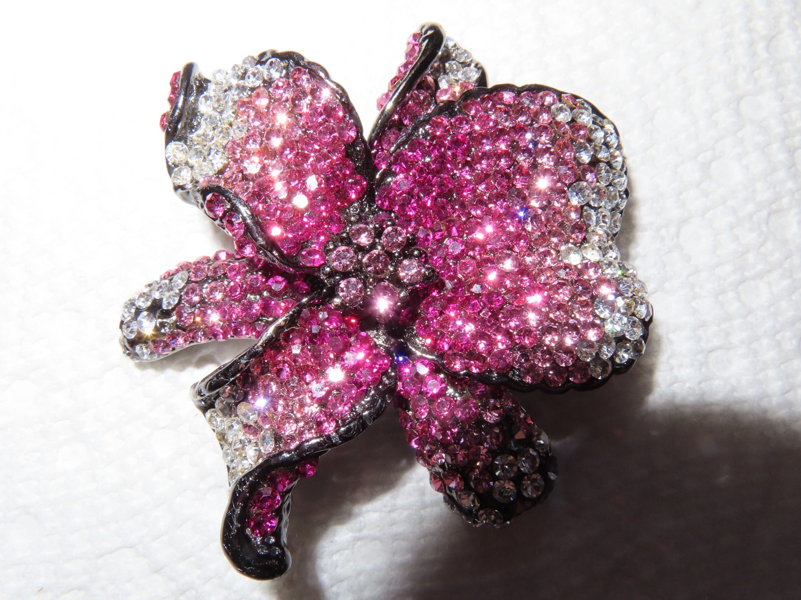 Striking Orchid Brooch Ombre Shades of Pink and Clear Rhinestones