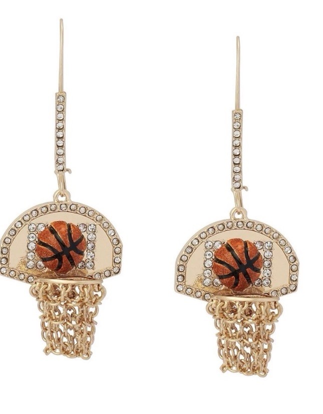 Betsey Johnson earrings Nothing But Net basketballs goldtone chains hooks NWT