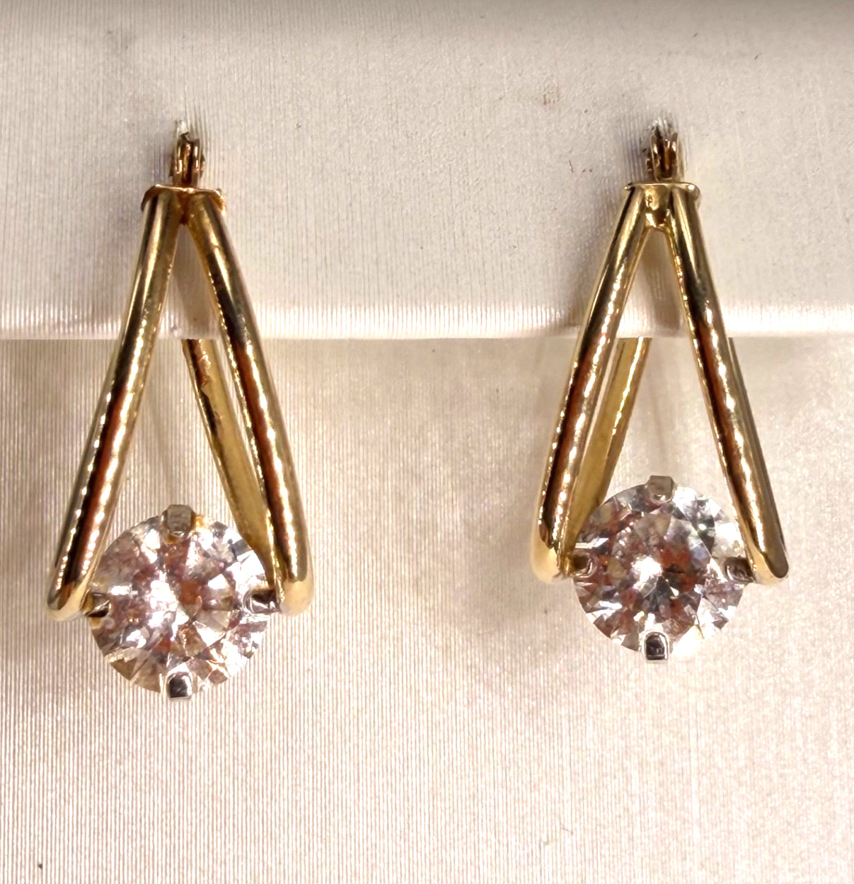 14K Yellow Gold CZ Dangle Double Hoop Earrings TW 1.60g VIDEO